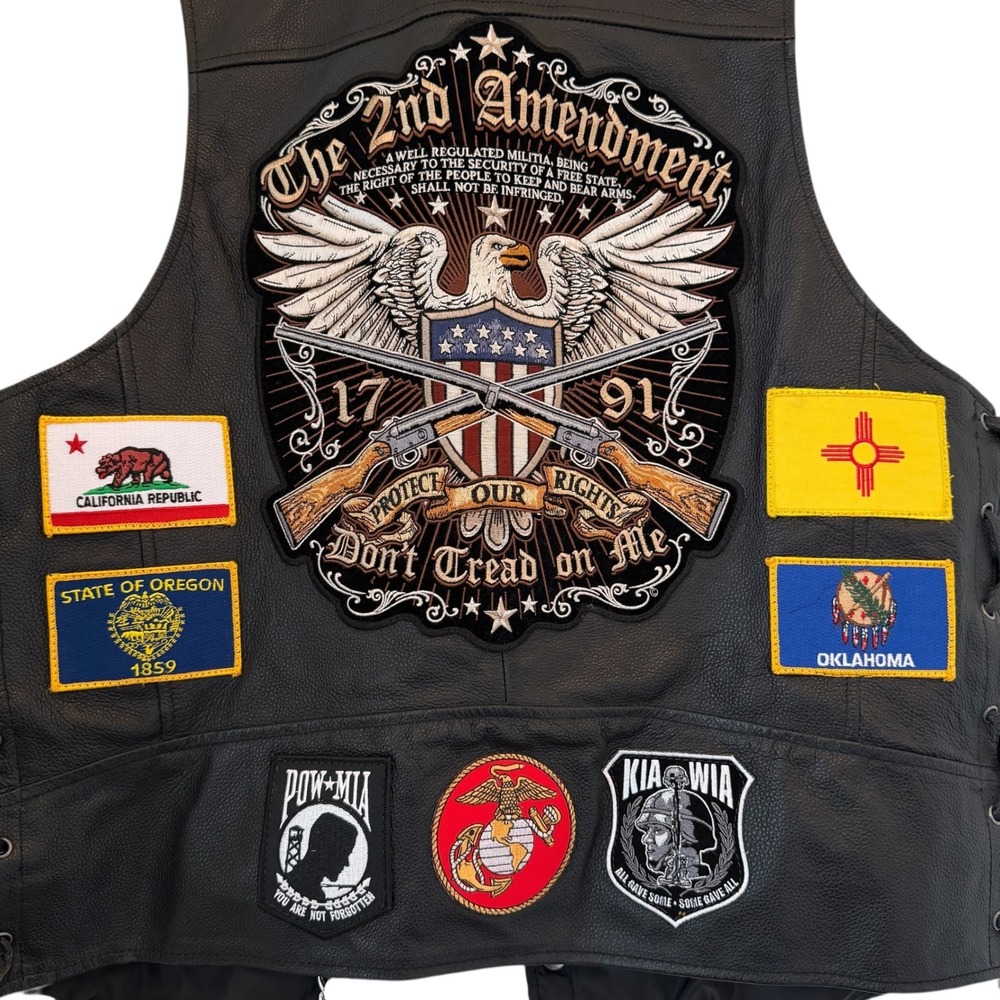 Harley Davidson Men Black Leather Biker Vest Extenders Patches Motorcycle Large - Picture 9 of 14